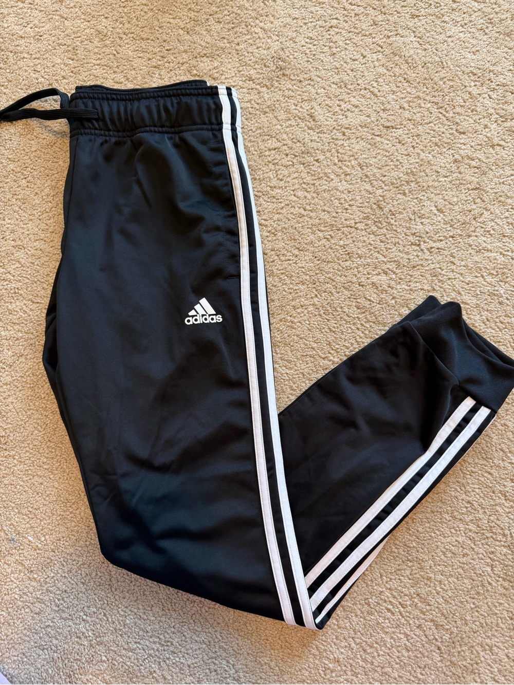 Adidas Black Track Pants with White Stripes